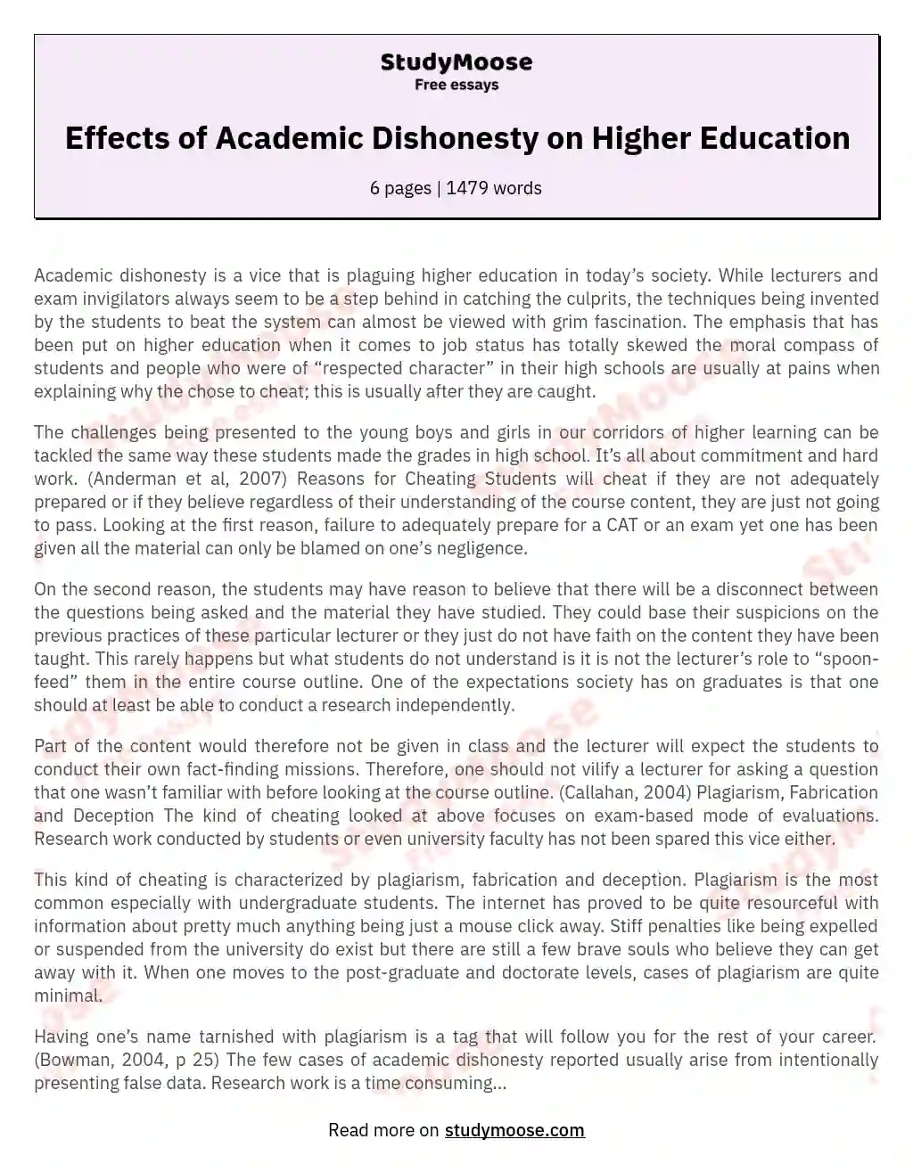 academic dishonesty cause and effect essay