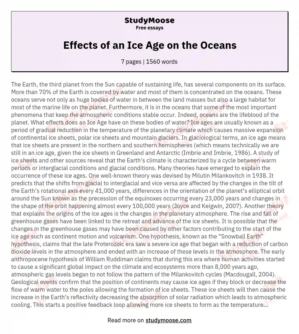 Effects of an Ice Age on the Oceans essay
