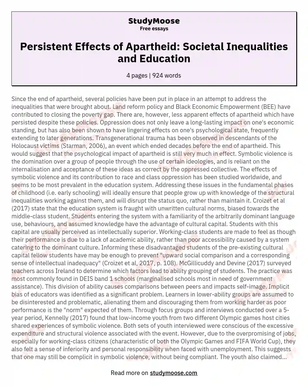 essay about the apartheid