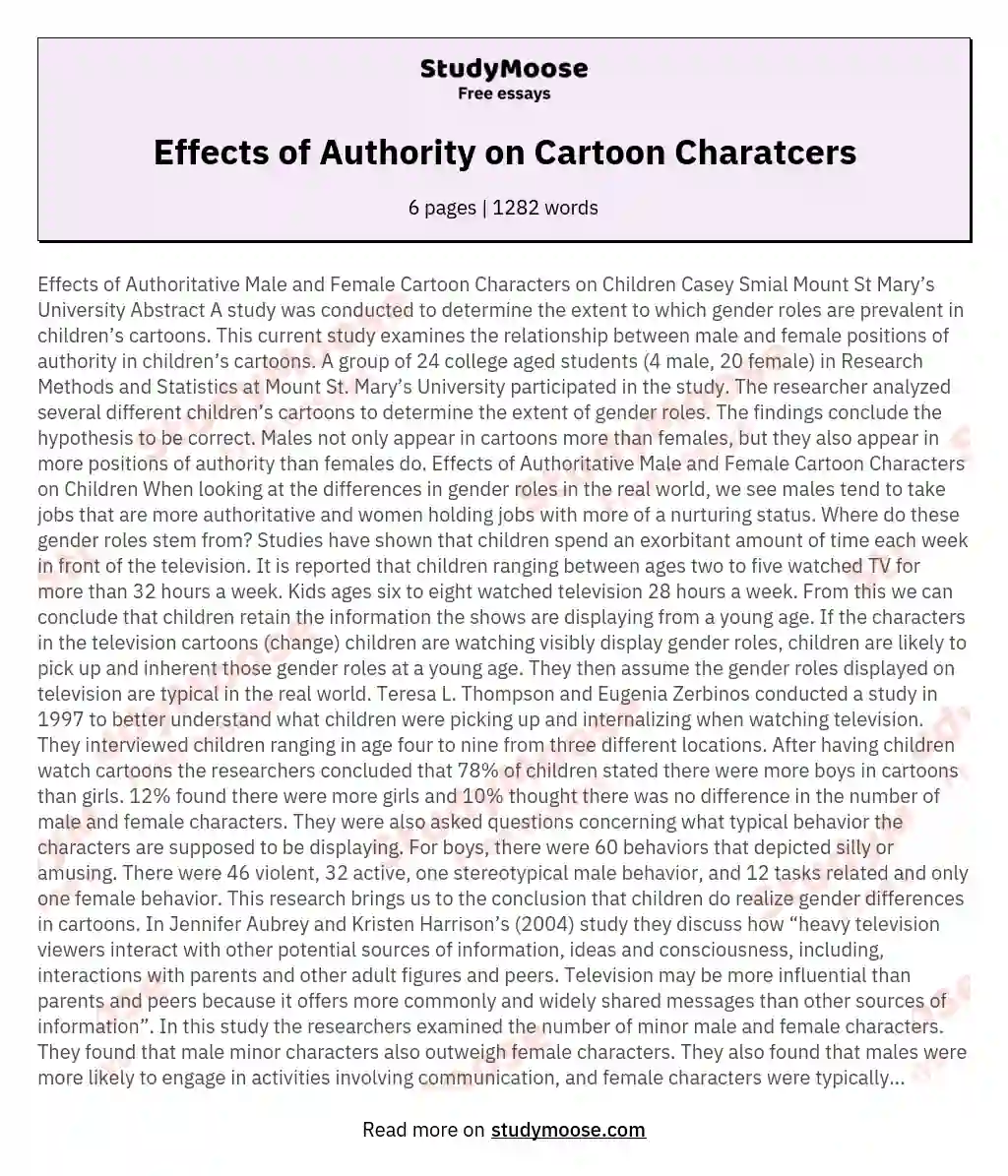Effects of Authority on Cartoon Charatcers essay