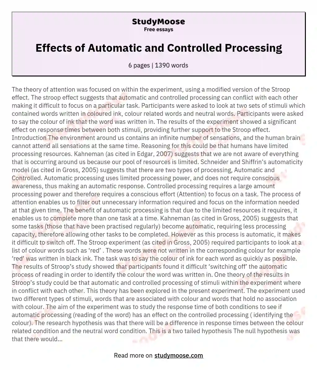 Effects of Automatic and Controlled Processing essay