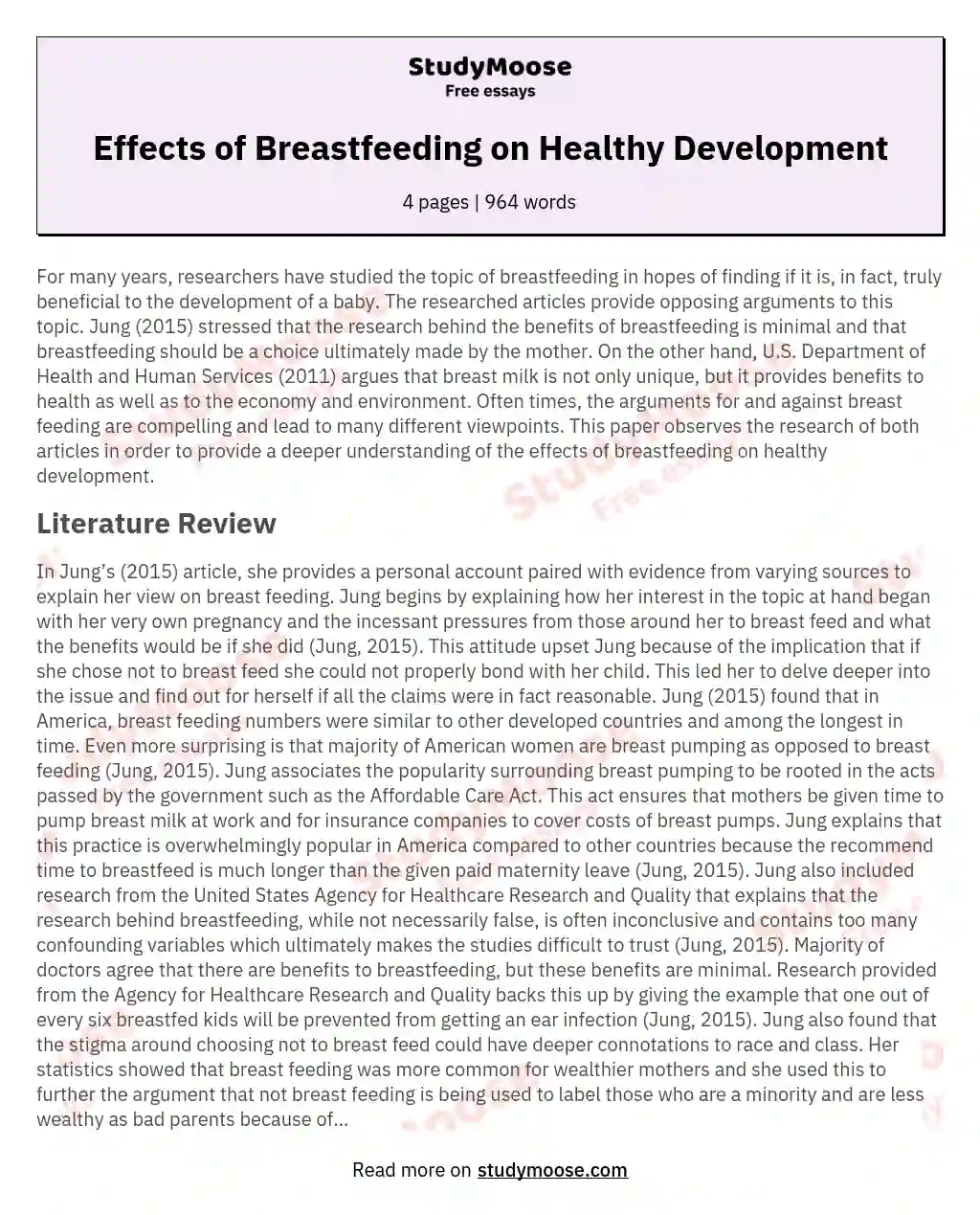 Effects of Breastfeeding on Healthy Development essay