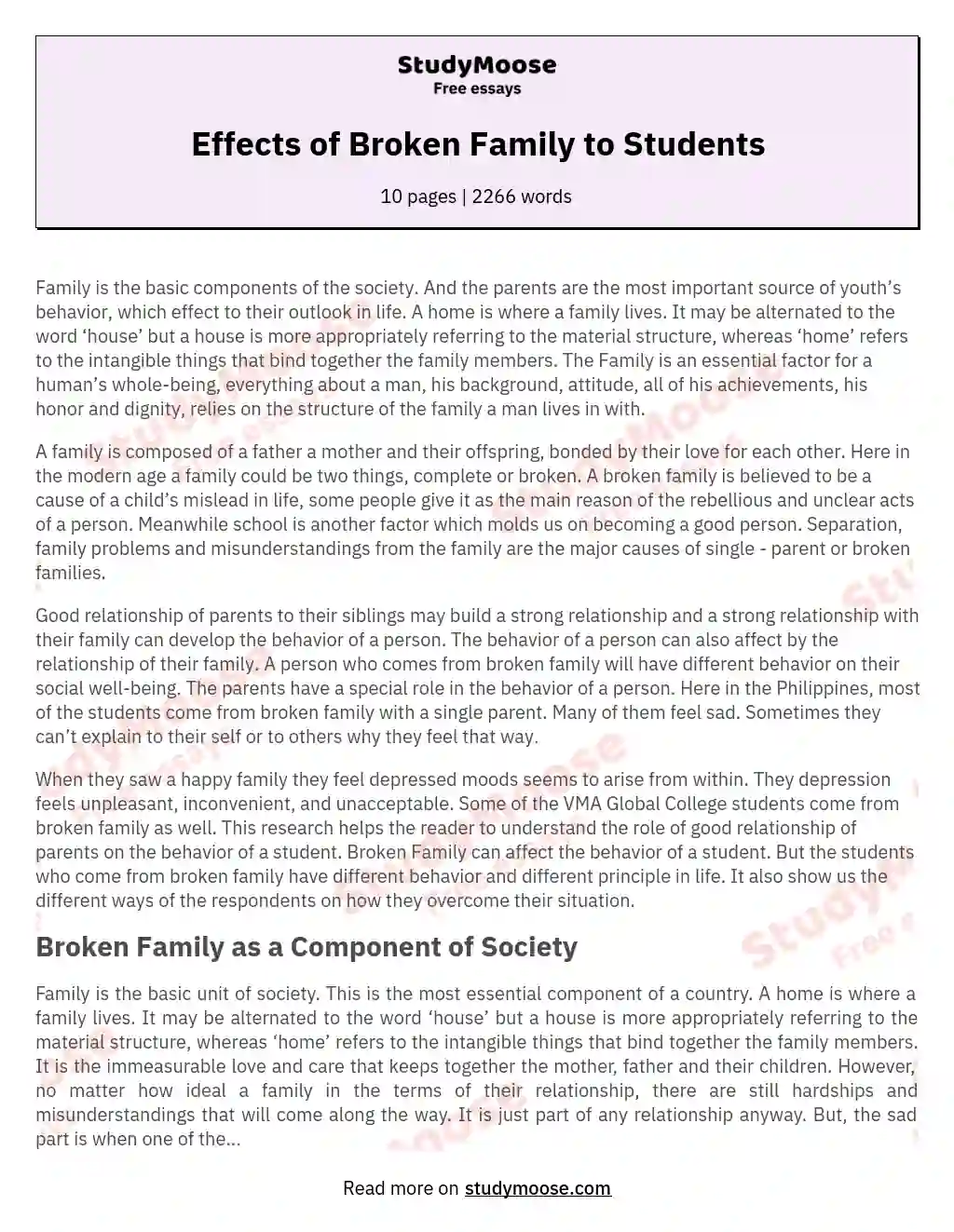 Effects of Broken Family to Students essay