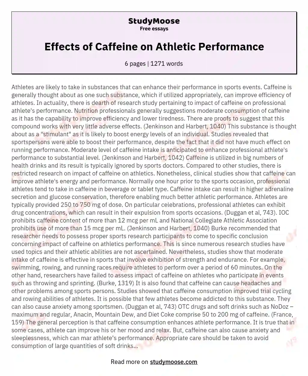Effects of Caffeine on Athletic Performance essay