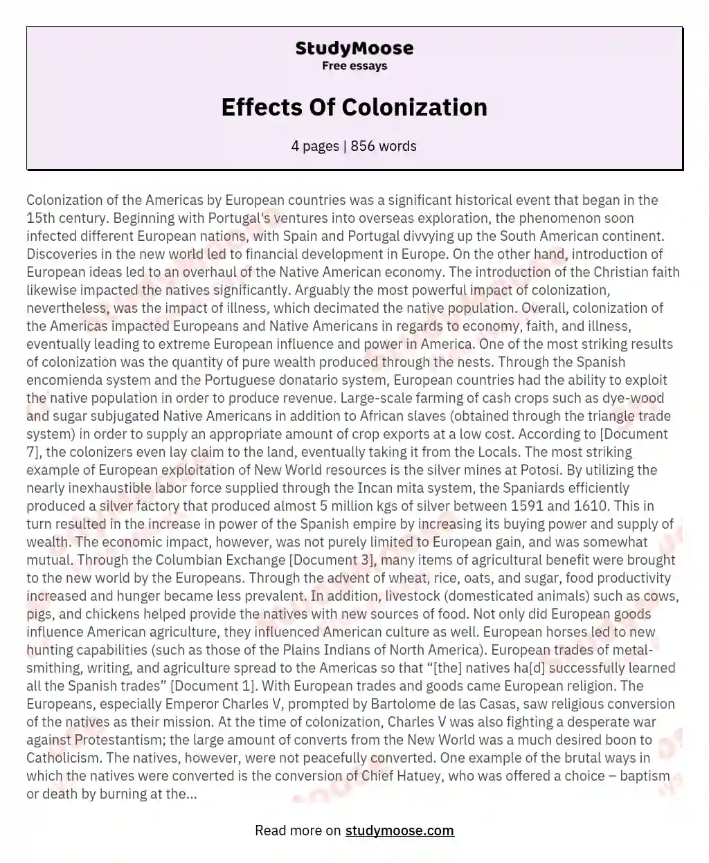 Effects Of Colonization essay