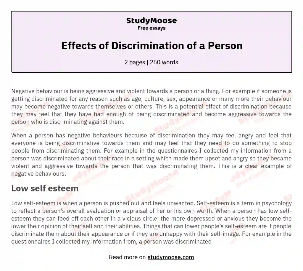 Effects of Discrimination of a Person