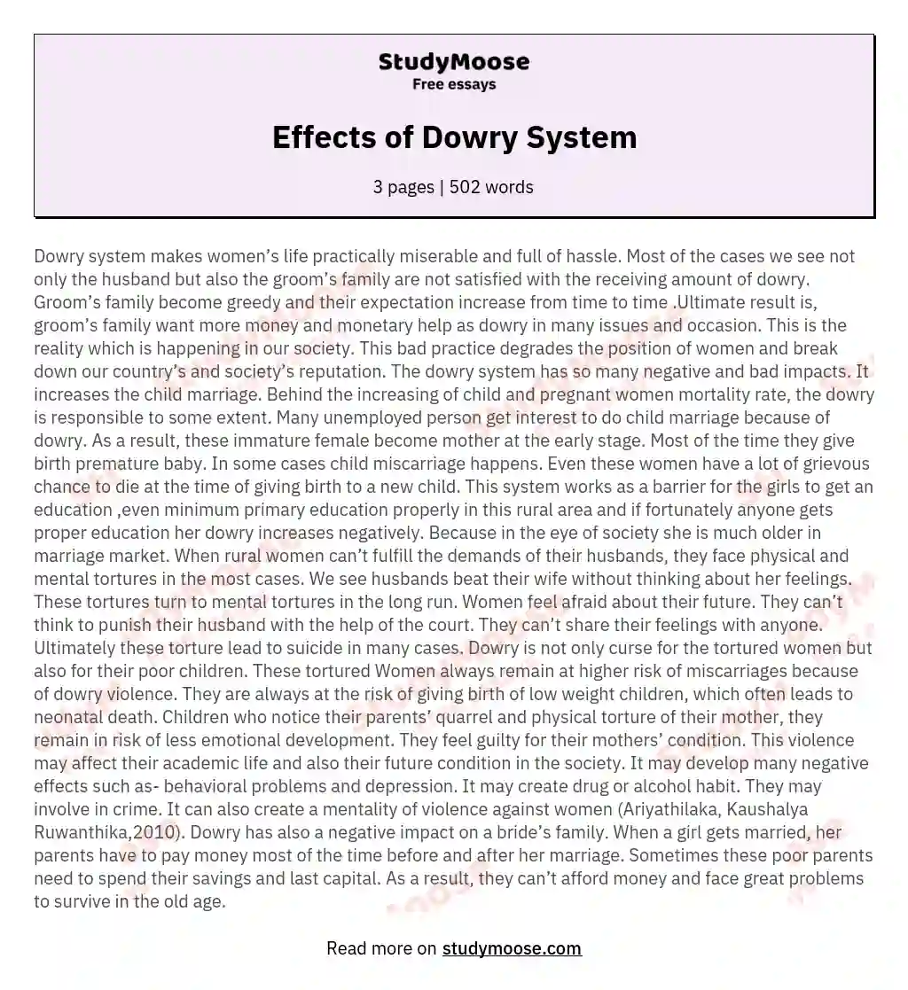 Effects of Dowry System essay