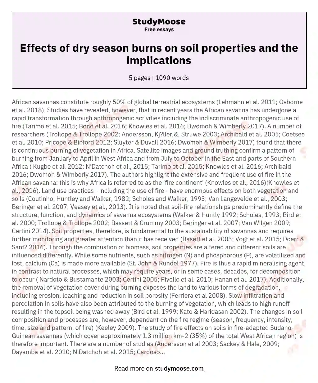 Effects of dry season burns on soil properties and the implications