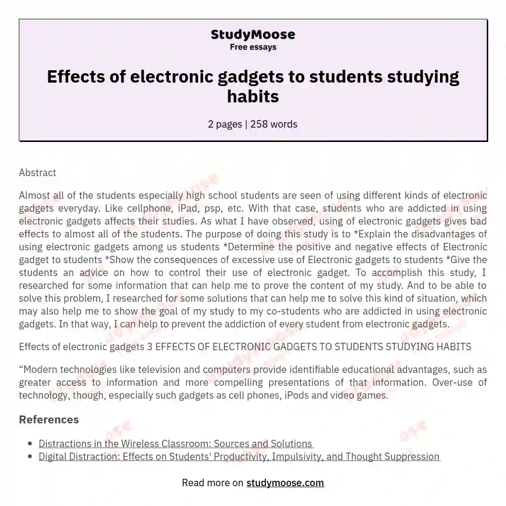 Effects of electronic gadgets to students studying habits essay