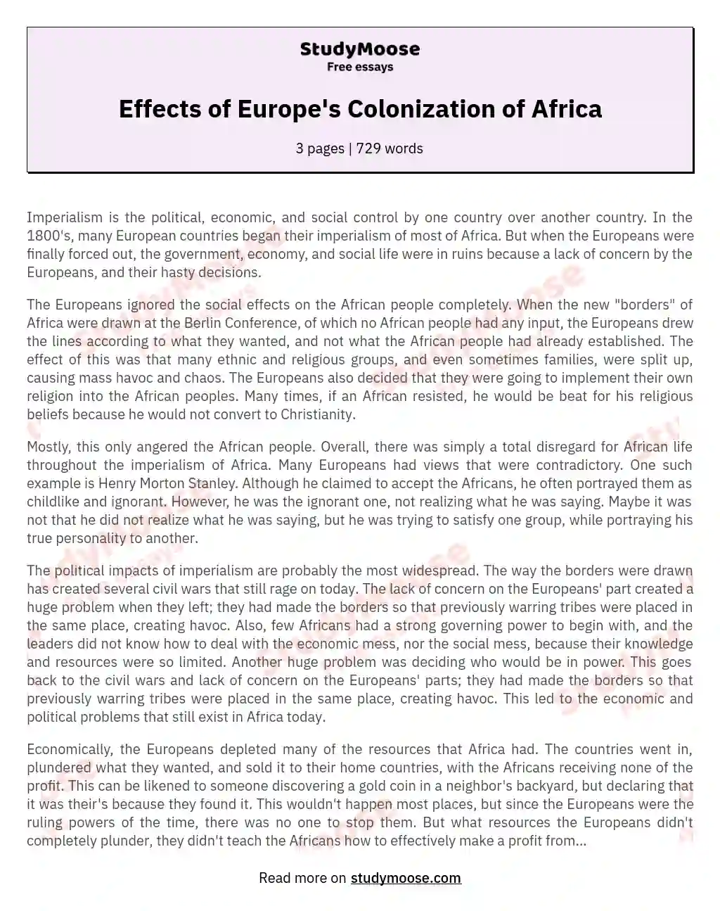 Effects of Europe's Colonization of Africa essay