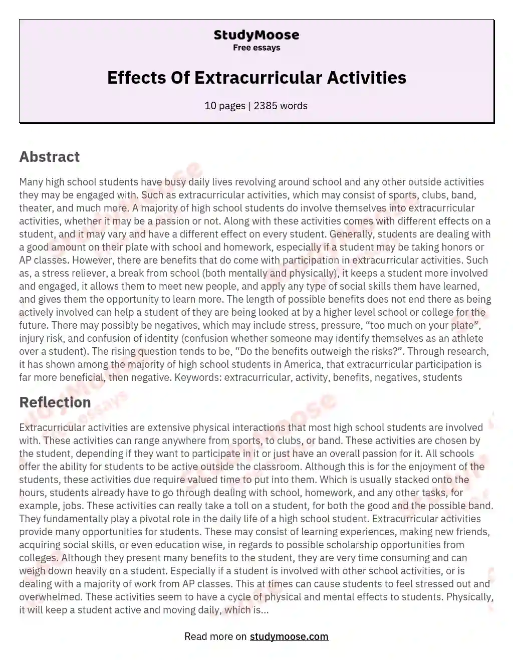  Thesis About Extracurricular Activities Free Extracurricular 