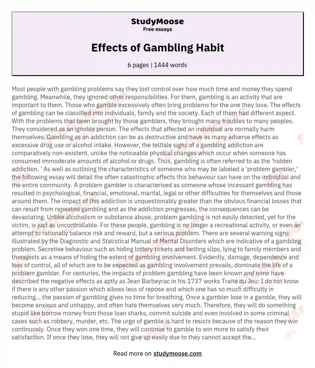Effects of Gambling Habit essay