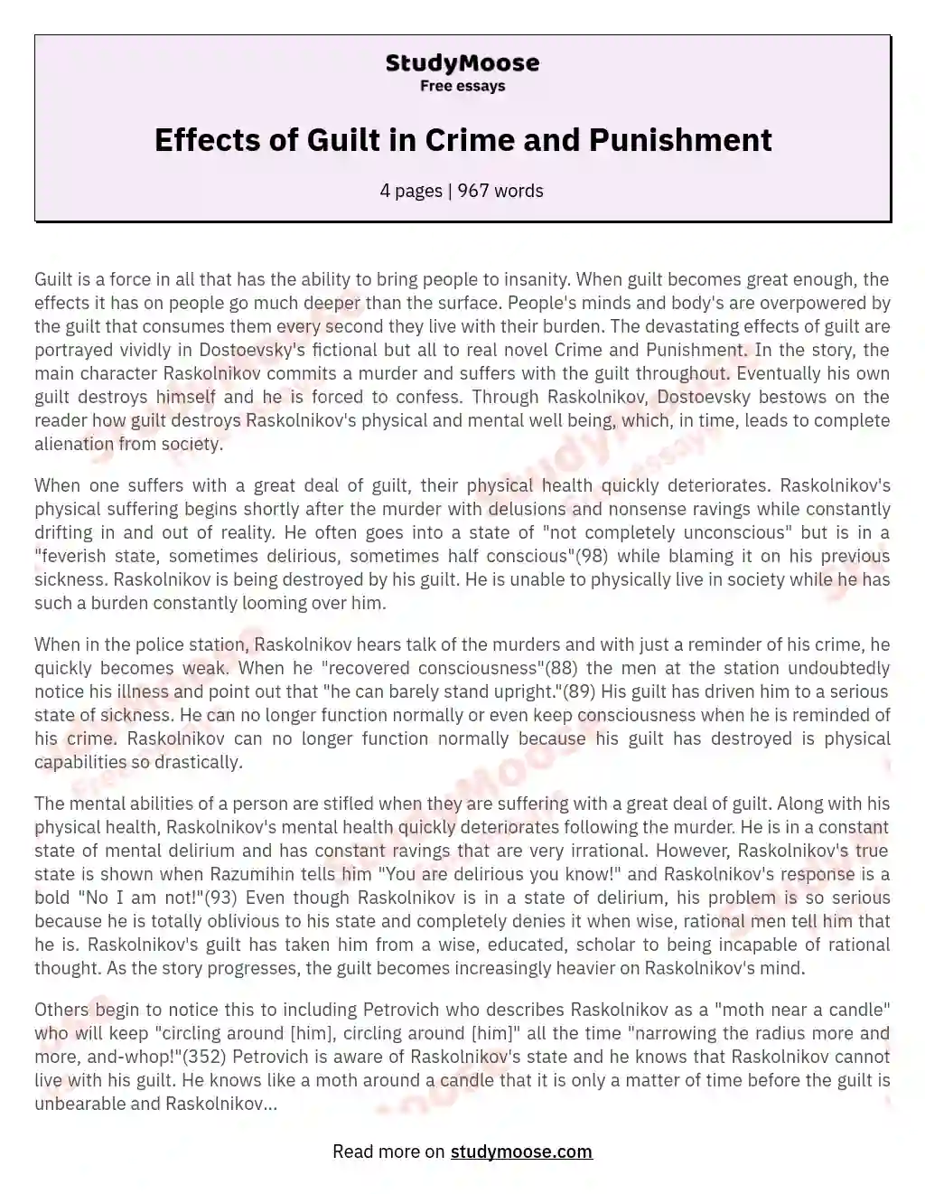 Effects of Guilt in Crime and Punishment essay