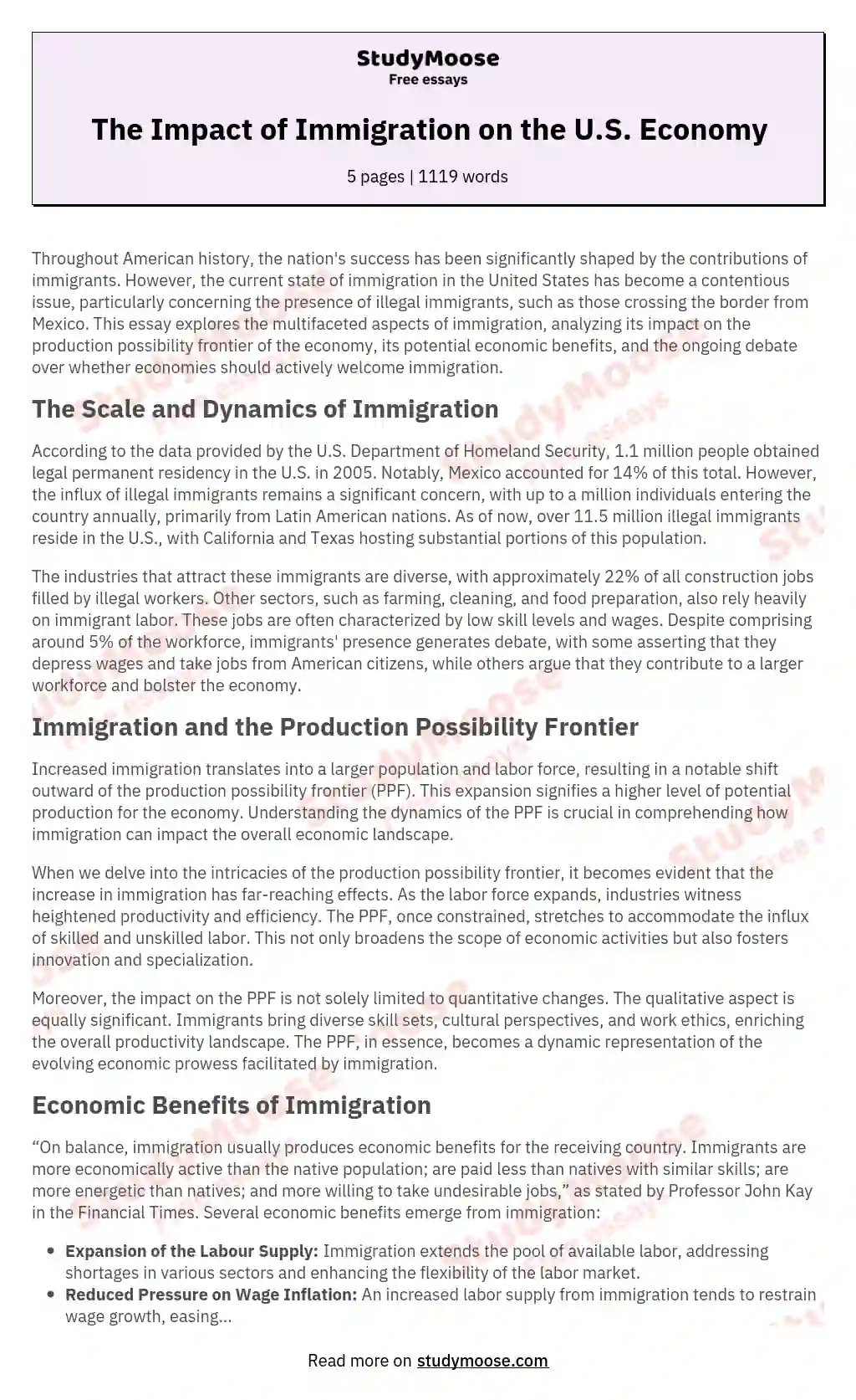 The Impact of Immigration on the U.S. Economy essay