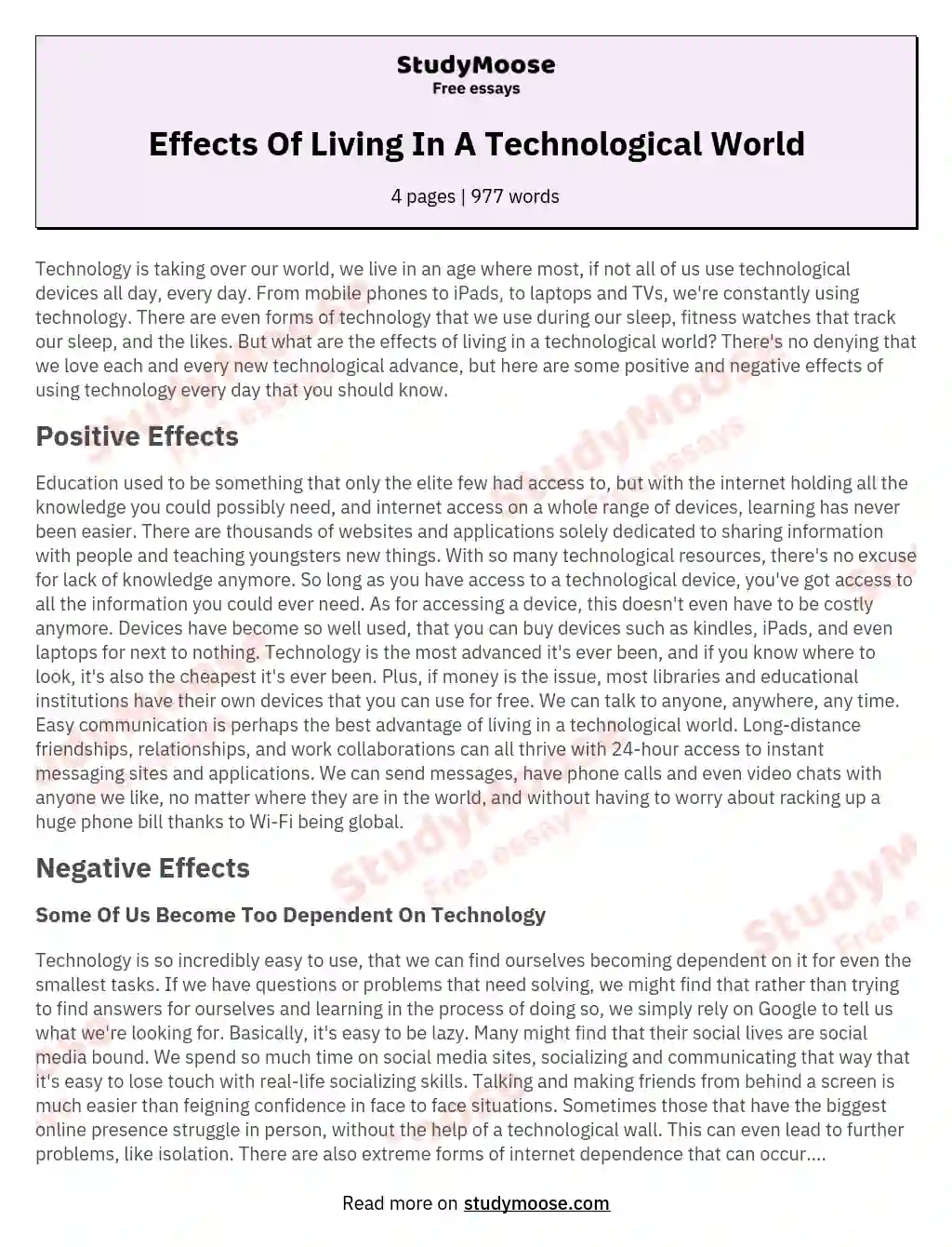 Effects Of Living In A Technological World essay