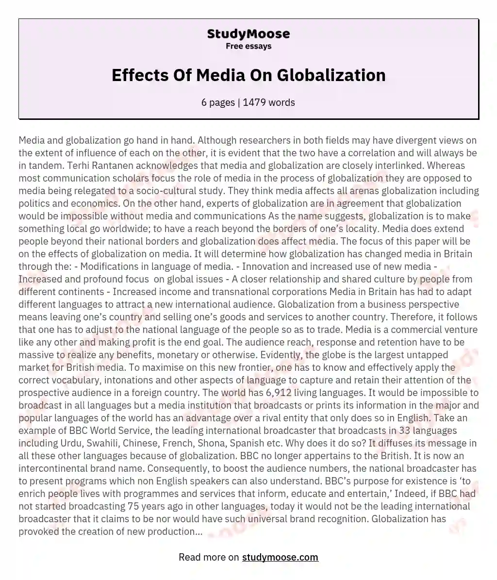 Effects Of Media On Globalization essay