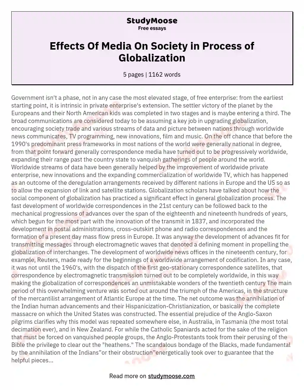 Effects Of Media On Society in Process of Globalization essay
