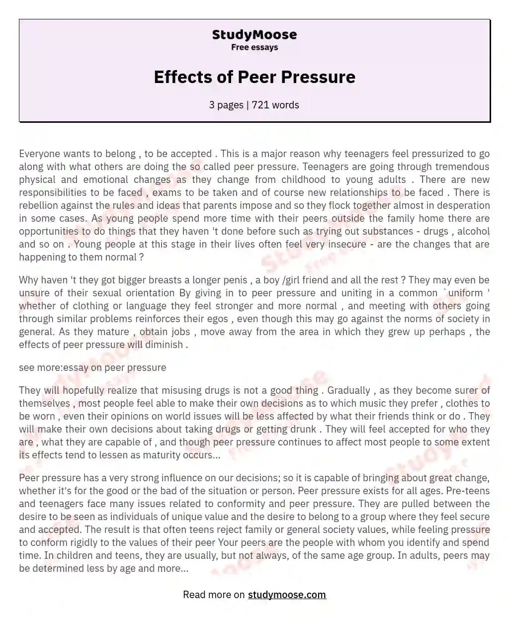 Effects of Peer Pressure essay