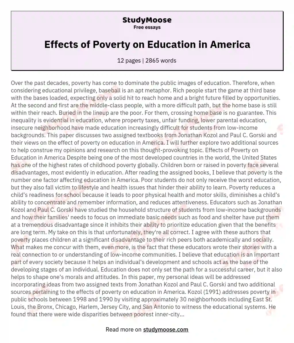 Effects of Poverty on Education in America essay