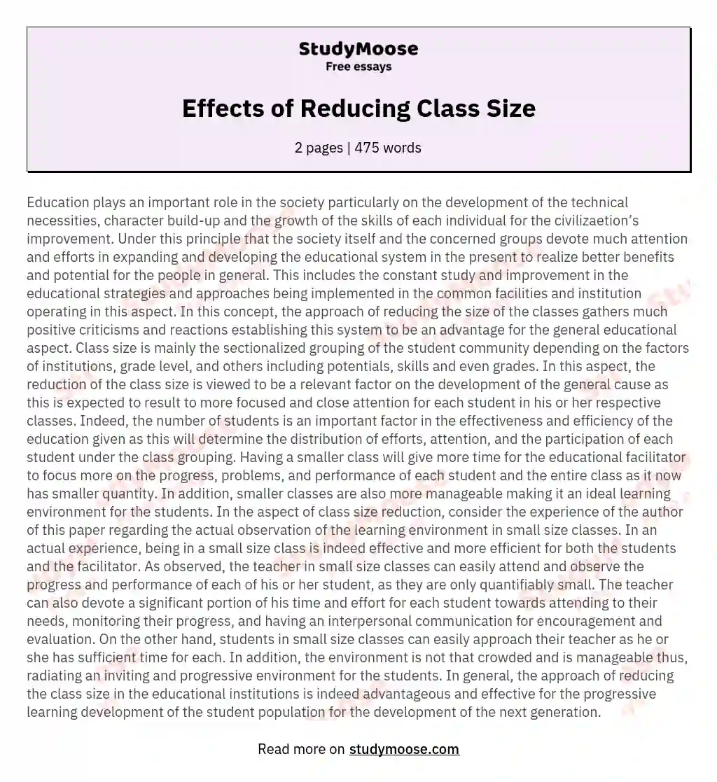 Effects of Reducing Class Size