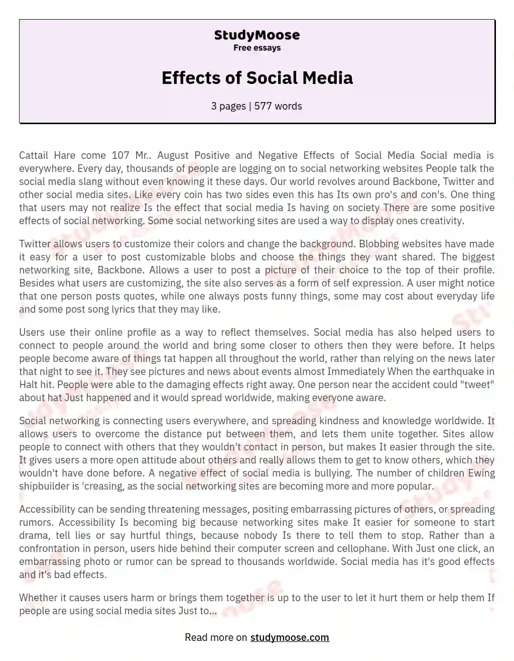 Effects of Social Media essay