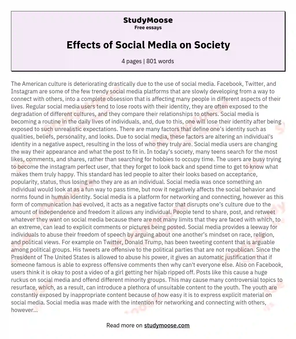 Effects of Social Media on Society