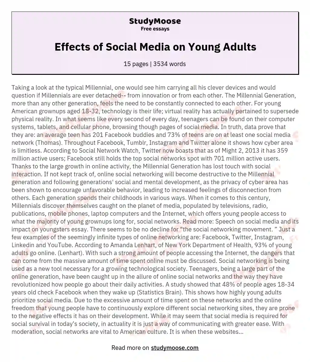 Effects of Social Media on Young Adults essay