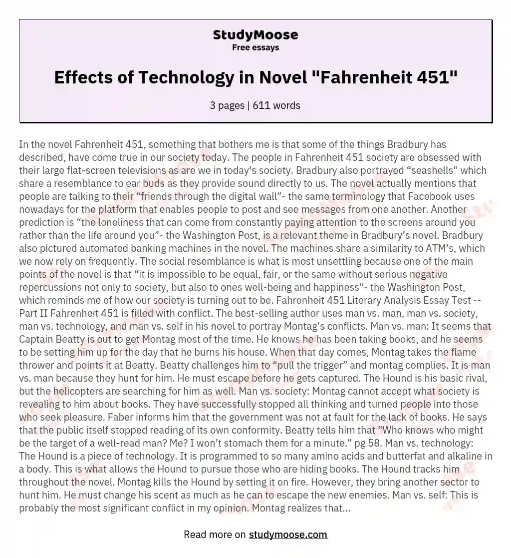 Effects of Technology in Novel "Fahrenheit 451"