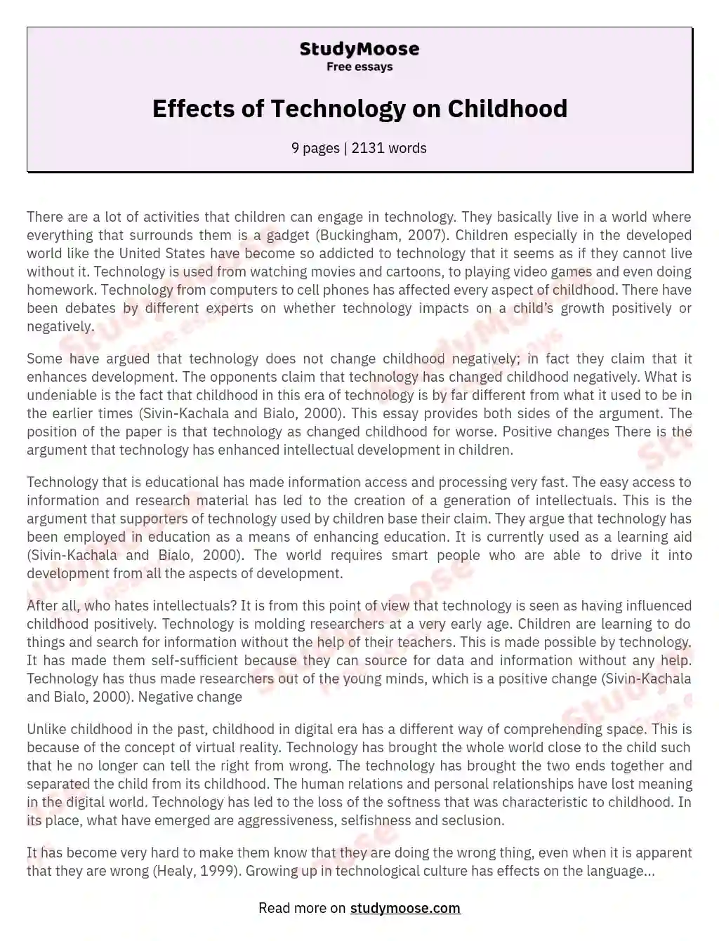 Effects of Technology on Childhood essay