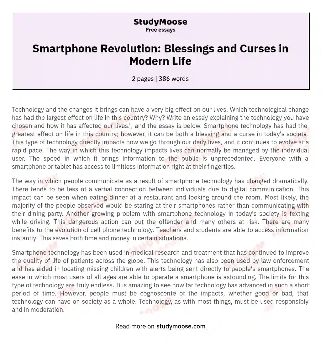 Smartphone Revolution: Blessings and Curses in Modern Life essay