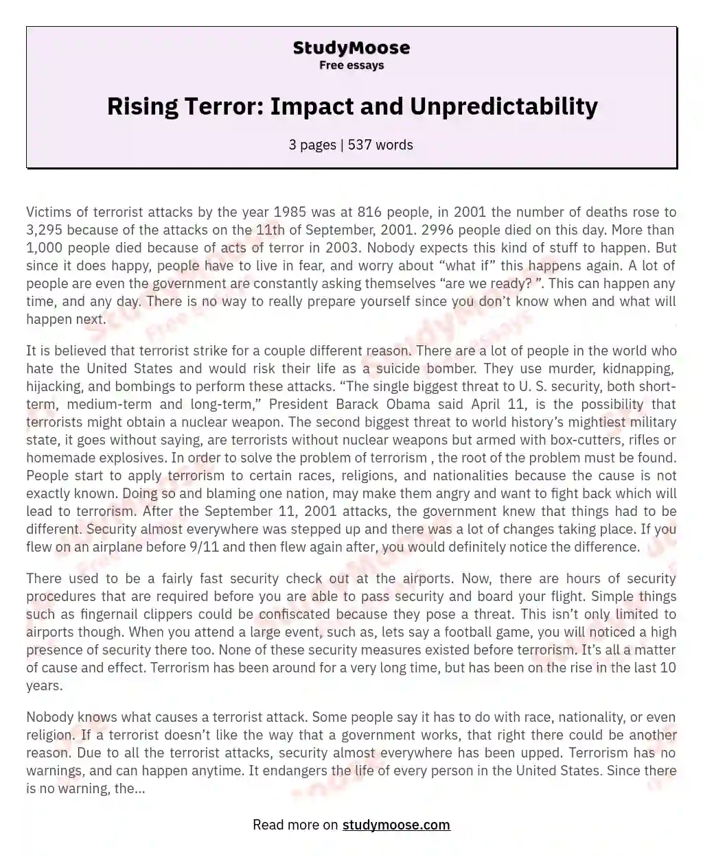 Rising Terror: Impact and Unpredictability essay