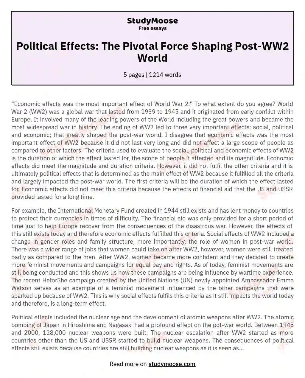 world war 2 essay