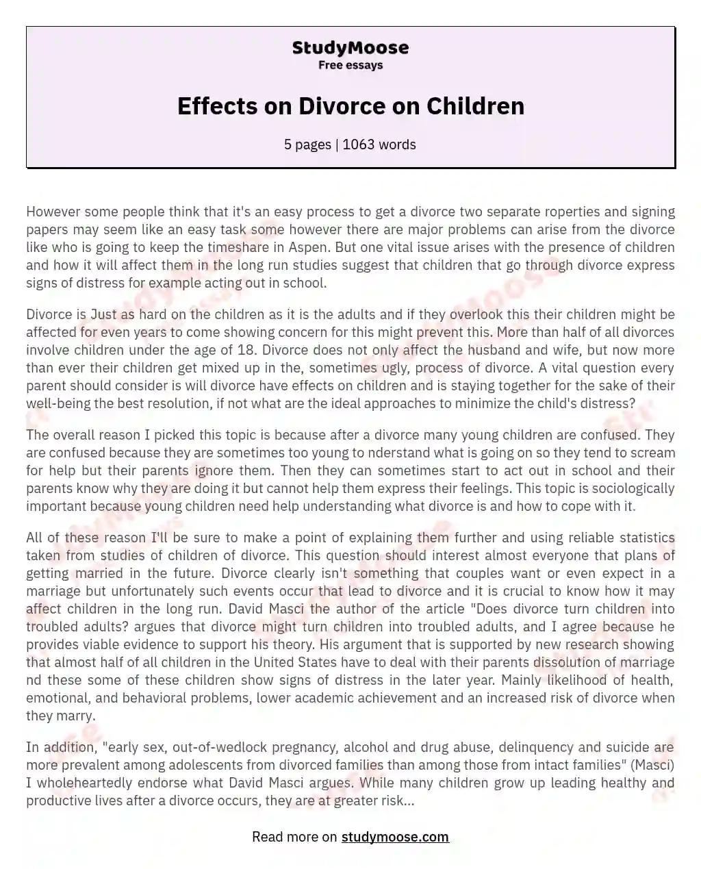 Effects on Divorce on Children essay