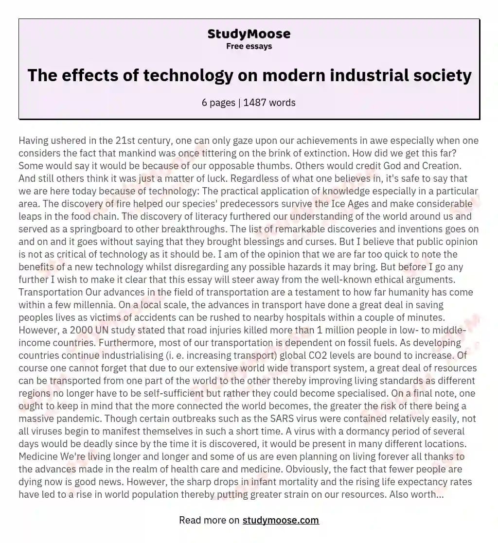 Technology In Modern Society Essay