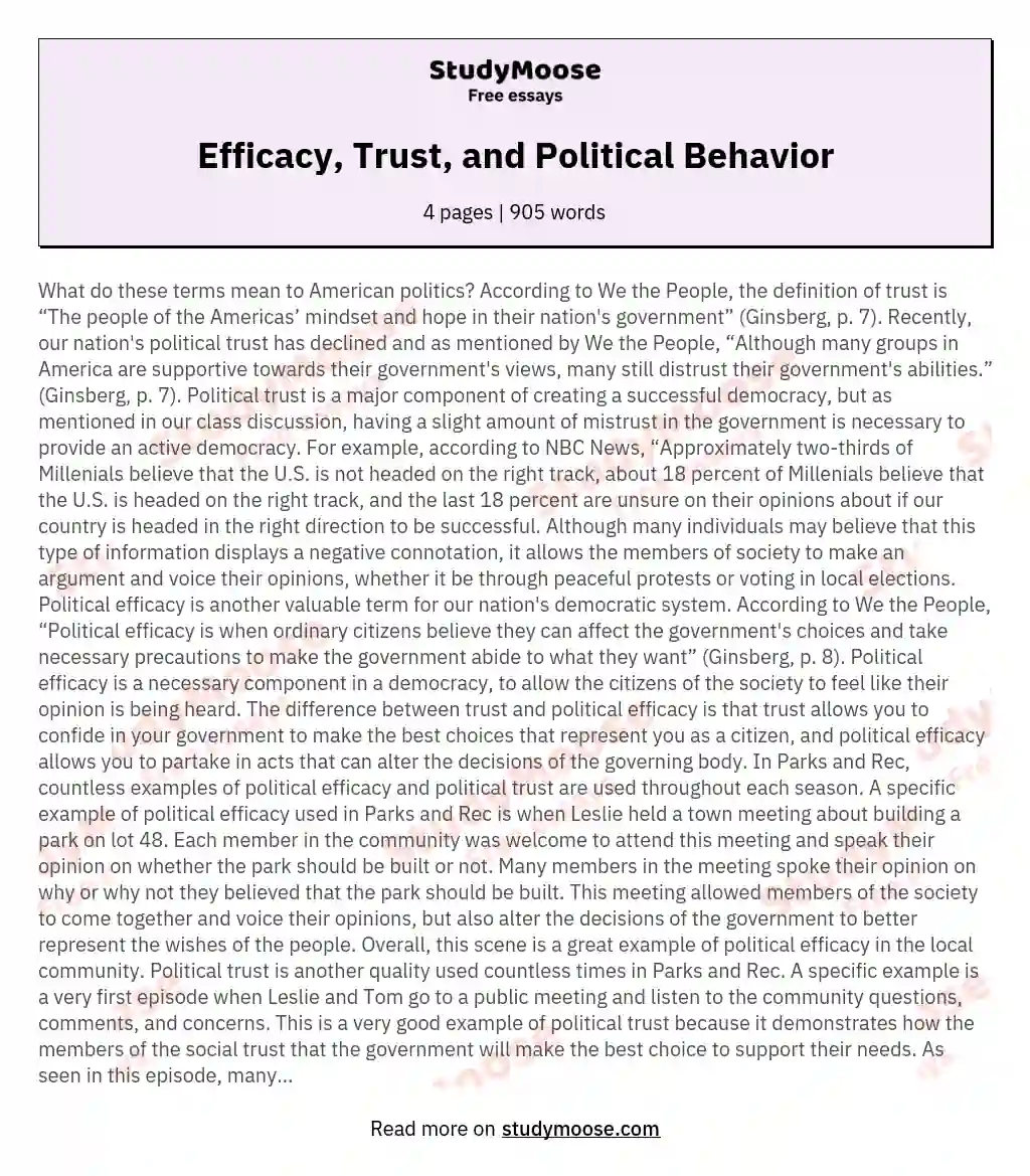 Efficacy, Trust, and Political Behavior