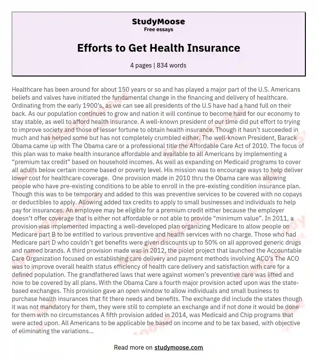 Efforts to Get Health Insurance essay