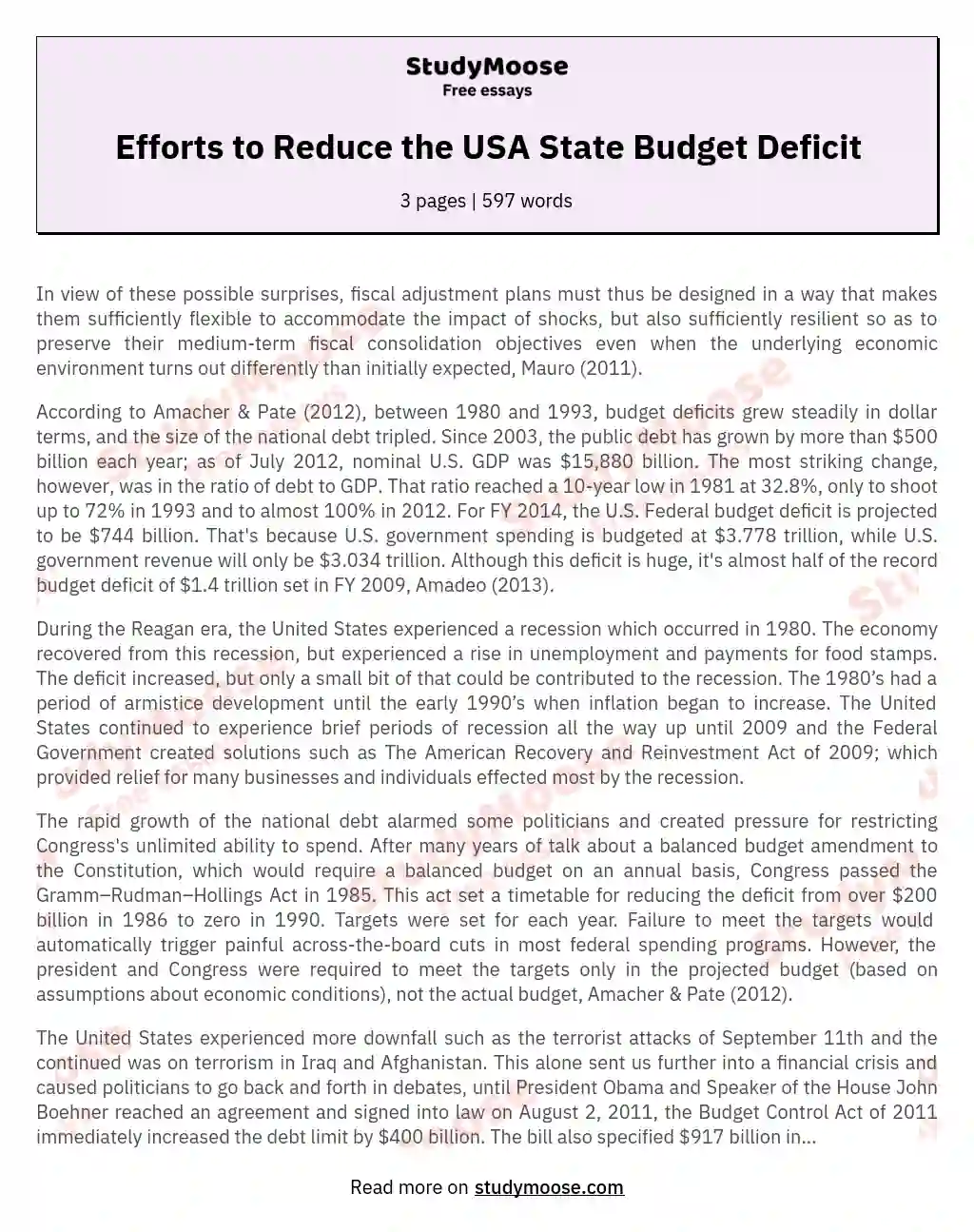 Efforts to Reduce the USA State Budget Deficit