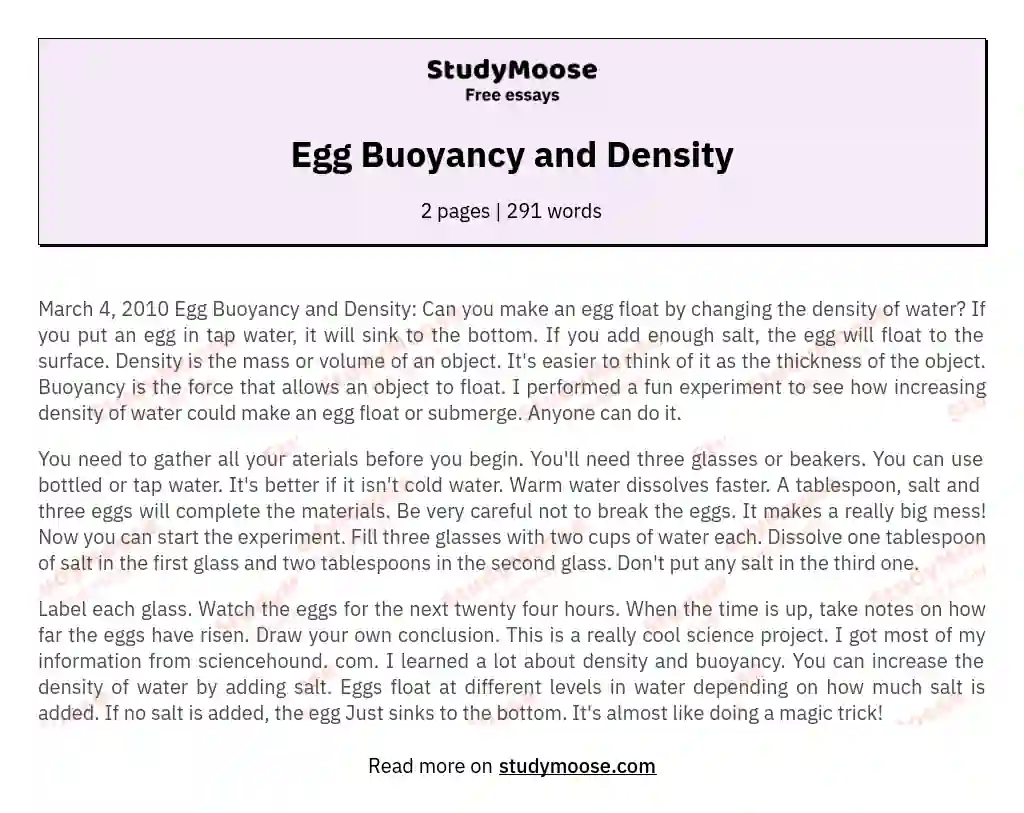 Egg Buoyancy and Density essay