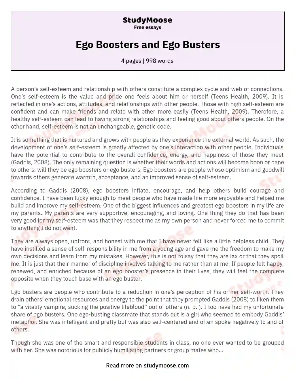 Ego Boosters and Ego Busters essay