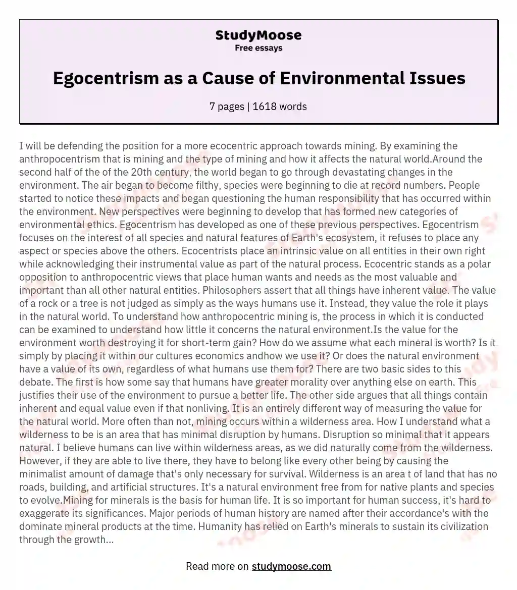 Egocentrism as a Cause of Environmental Issues essay