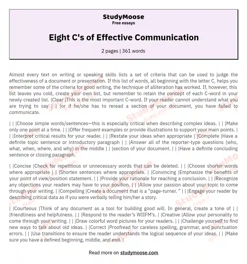Eight C's of Effective Communication
