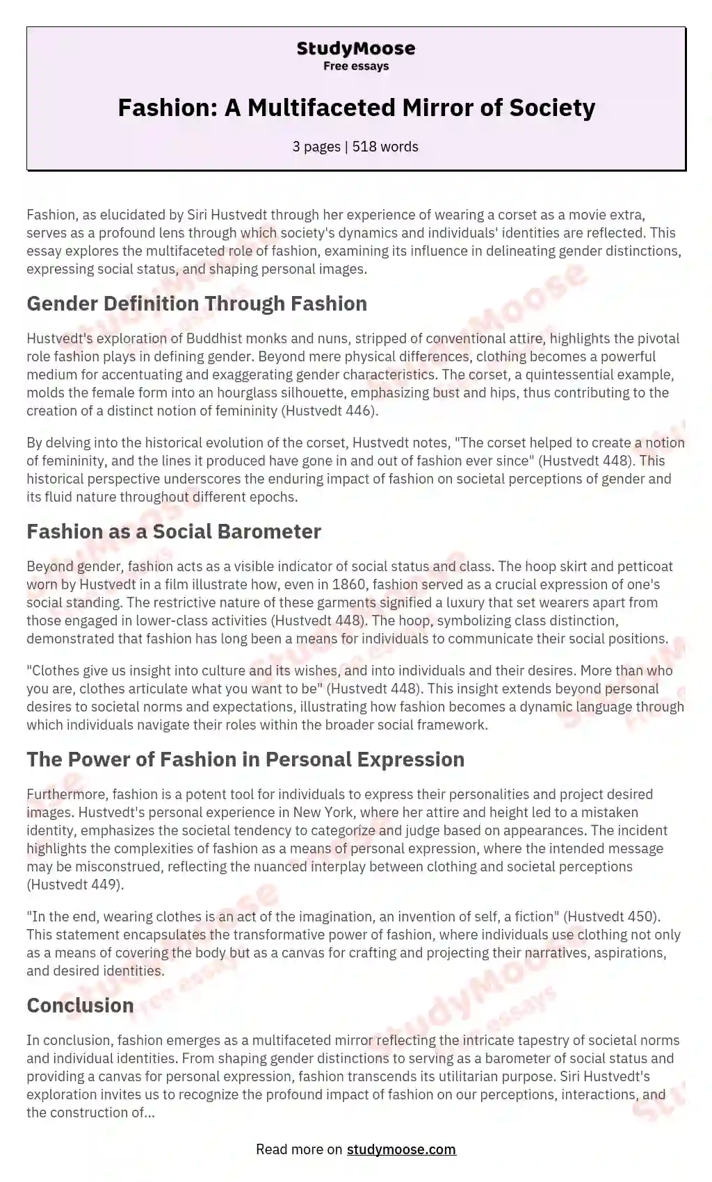 Fashion: A Multifaceted Mirror of Society essay