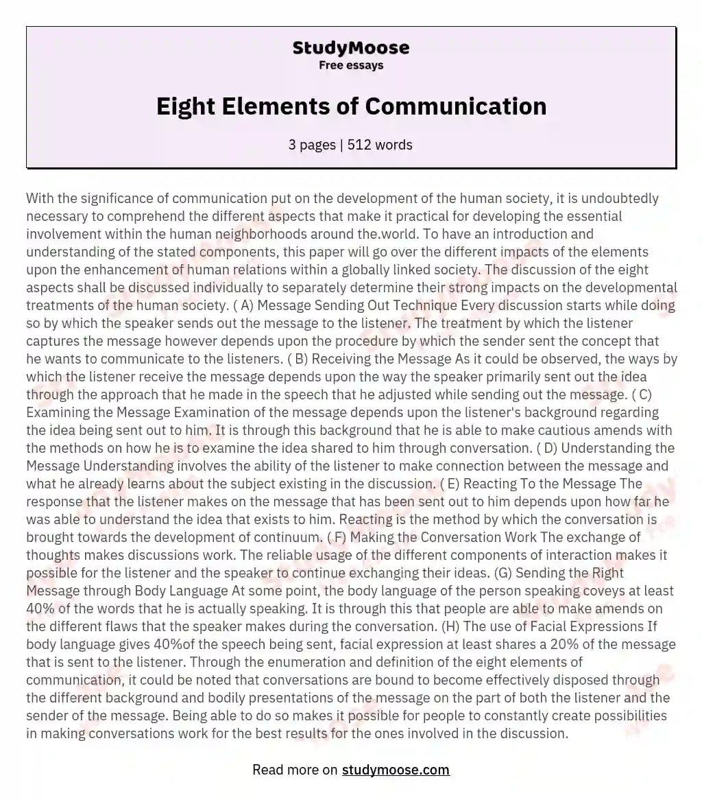 Eight Elements of Communication essay