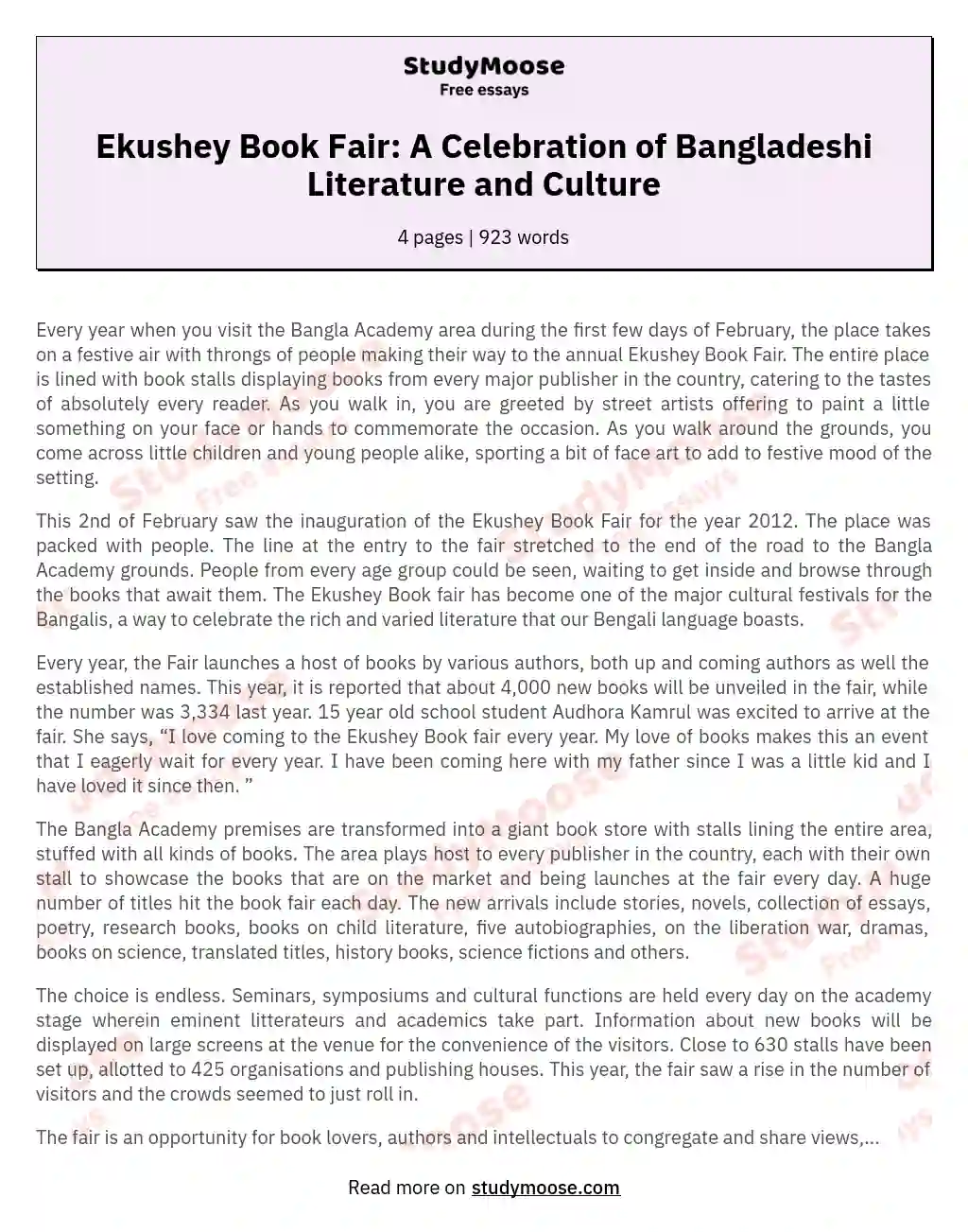 Ekushey Book Fair: A Celebration of Bangladeshi Literature and Culture essay
