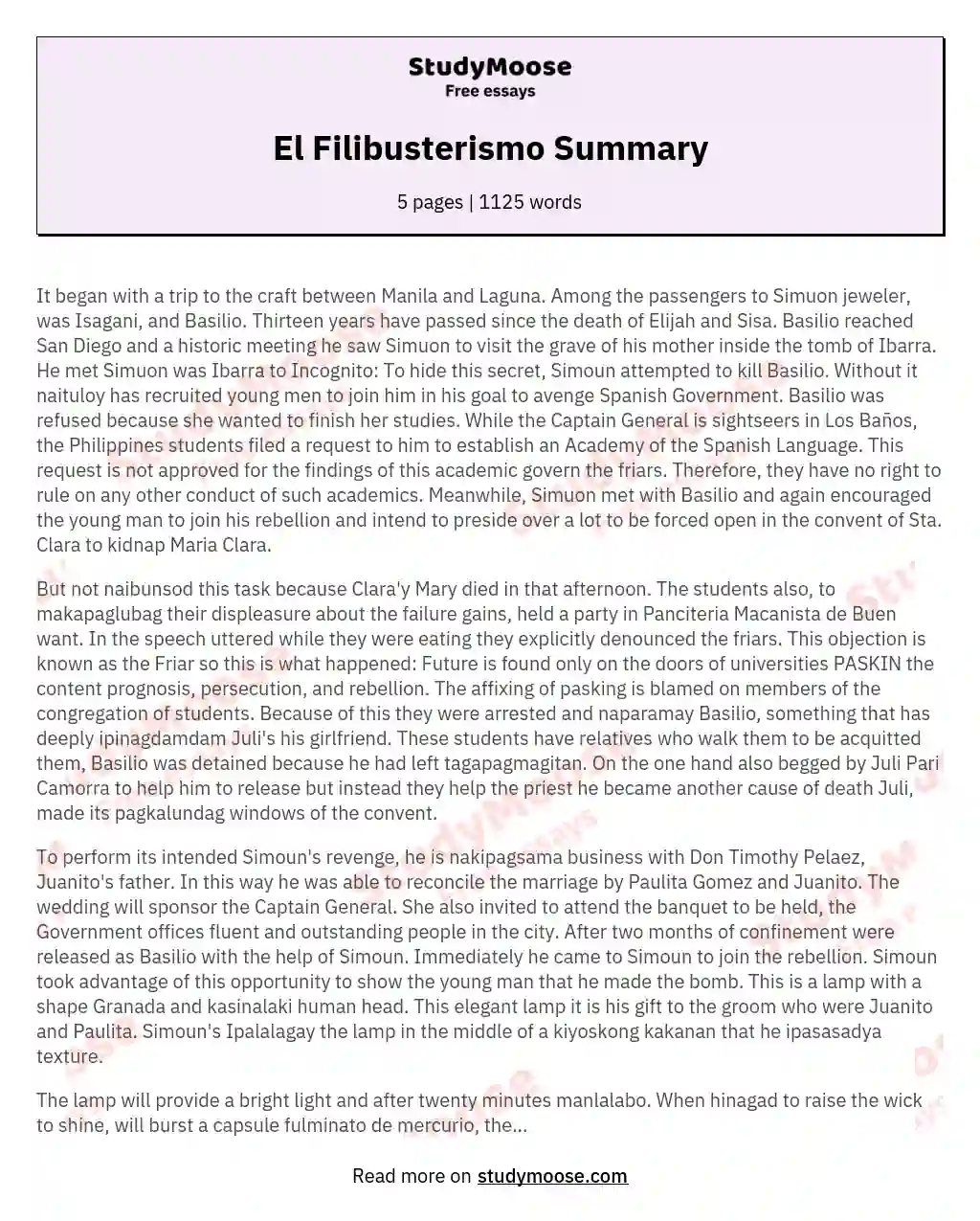 El Filibusterismo Summary essay
