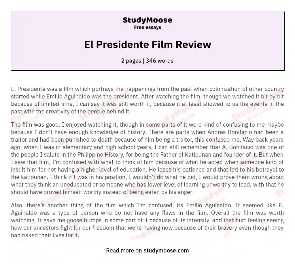 el presidente movie review essay