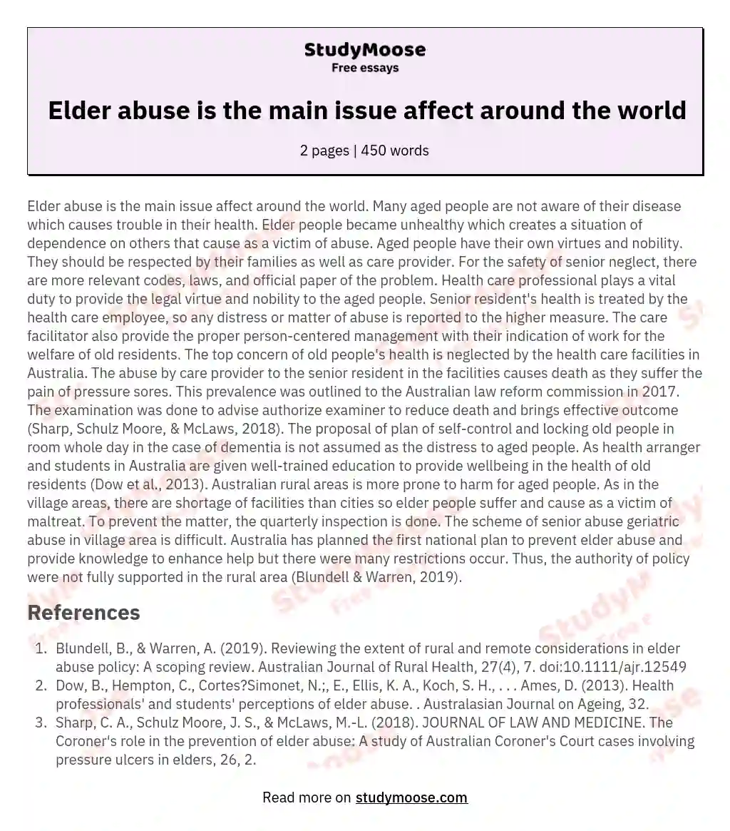 Elder abuse is the main issue affect around the world
