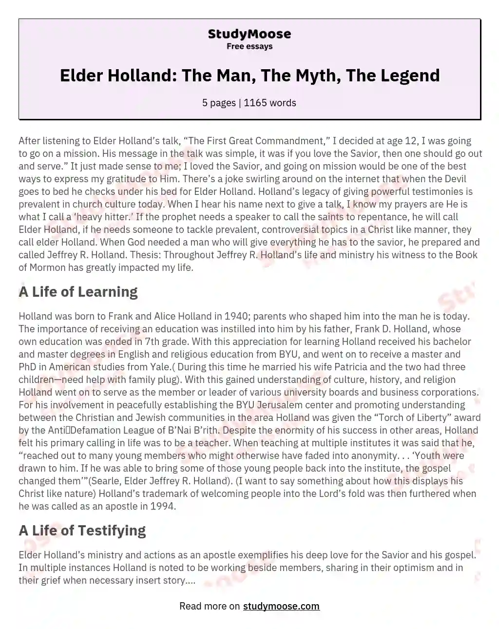 Elder Holland: The Man, The Myth, The Legend essay