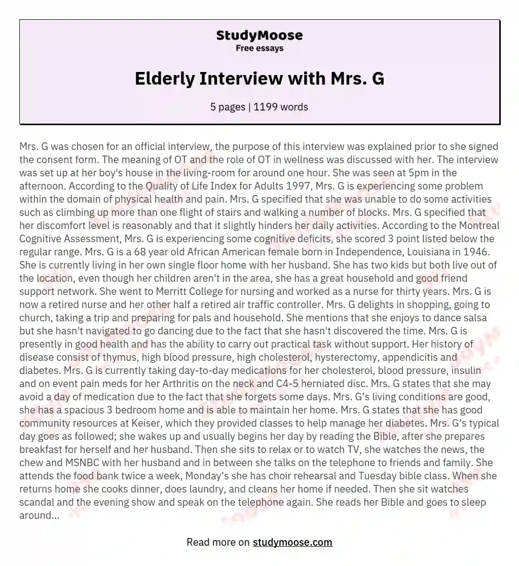 Elderly Interview with Mrs. G