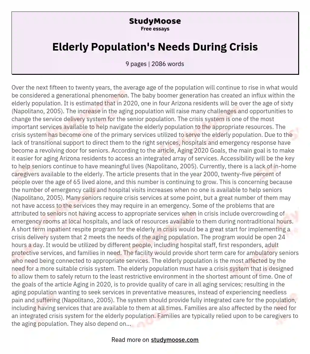 Elderly Population's Needs During Crisis essay